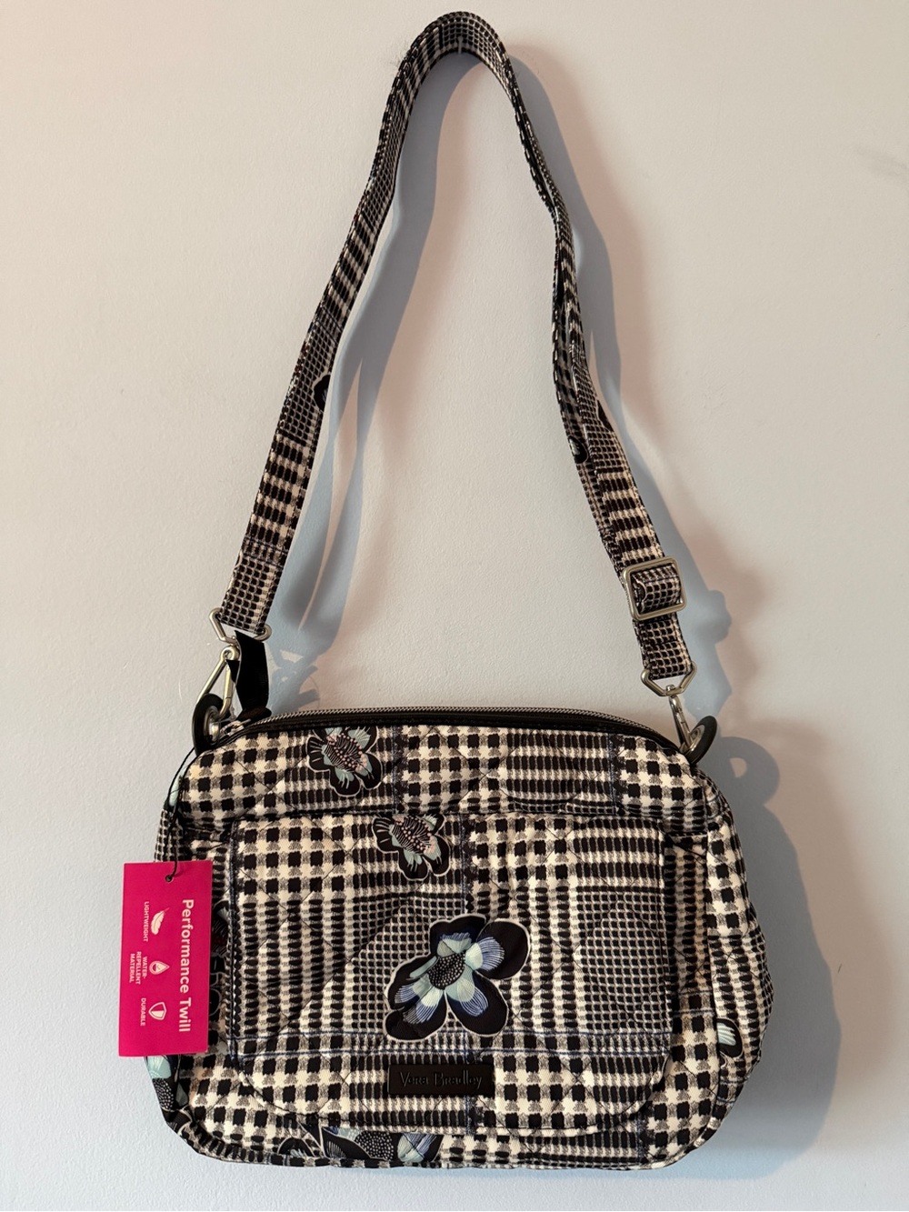 Vera Bradley Black & White Plaid Floral Crossbody